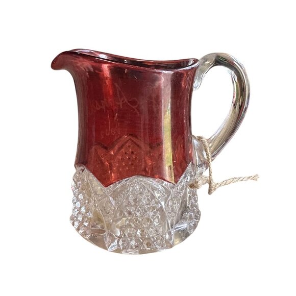 Antique 1902 Ruby Red Flashed Souvenir Cream Pitcher - Picture 3 of 7